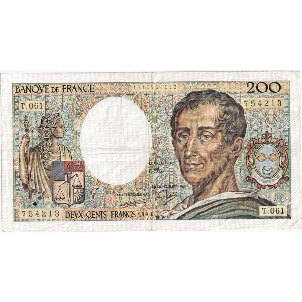 Francja, 200 Francs, Montesquieu, Undated (1988), T.061, EF(40-45)