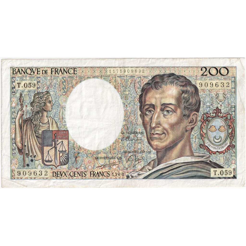 Francia, 200 Francs, Montesquieu, Undated (1988), T.059, BB