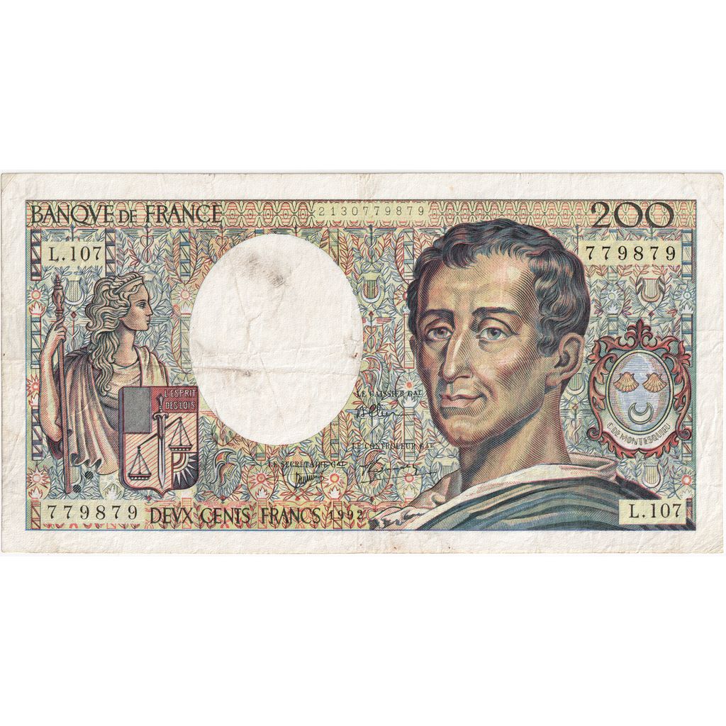 France, 200 Francs, Montesquieu, Undated (1992), L.107, TTB