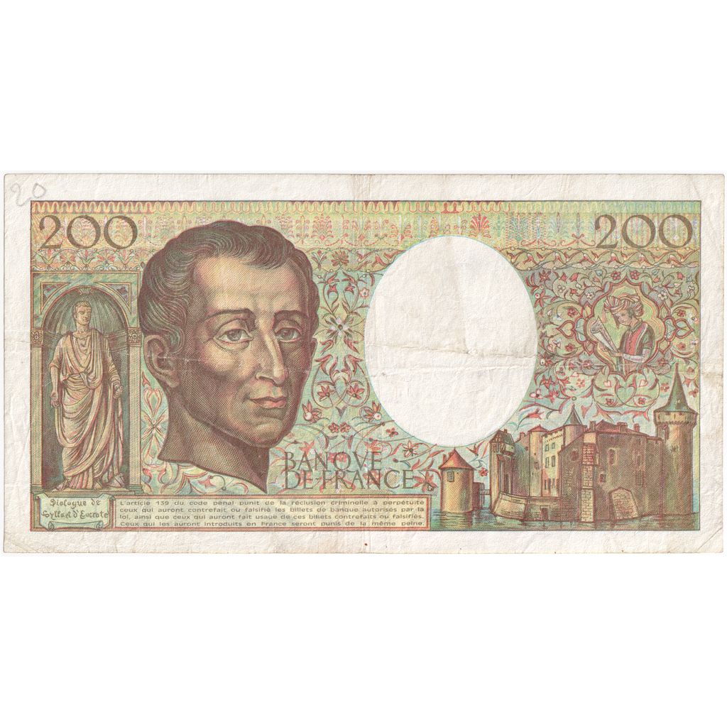 France, 200 Francs, Montesquieu, Undated (1992), L.107, TTB