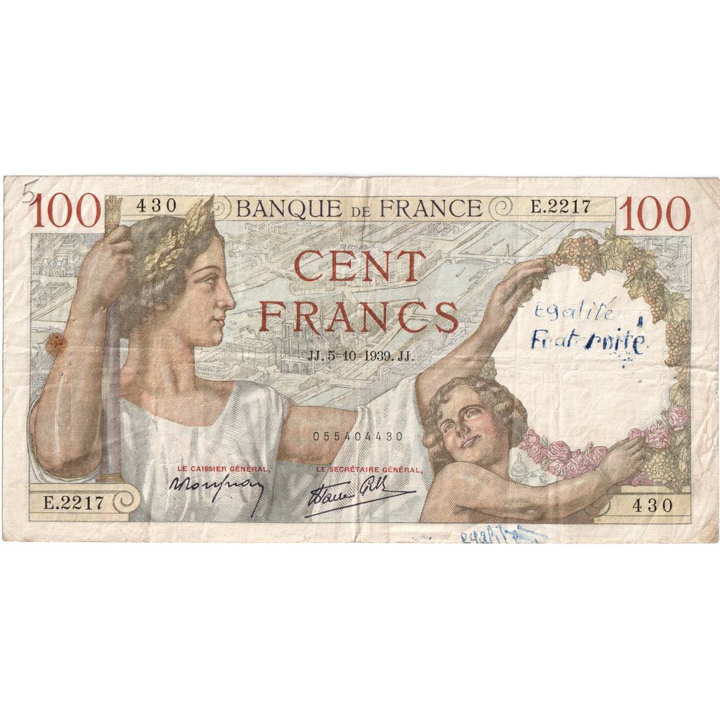 Francia, 100 Francs, Sully, 1939-10-05, E.2217, BC