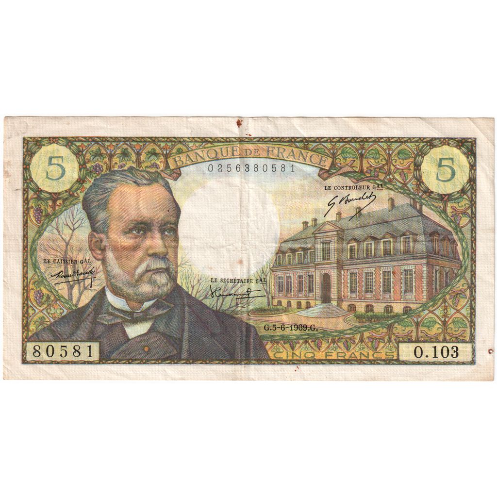 Frankrijk, 5 Francs, Pasteur, 1969-06-05, O.103, TB+