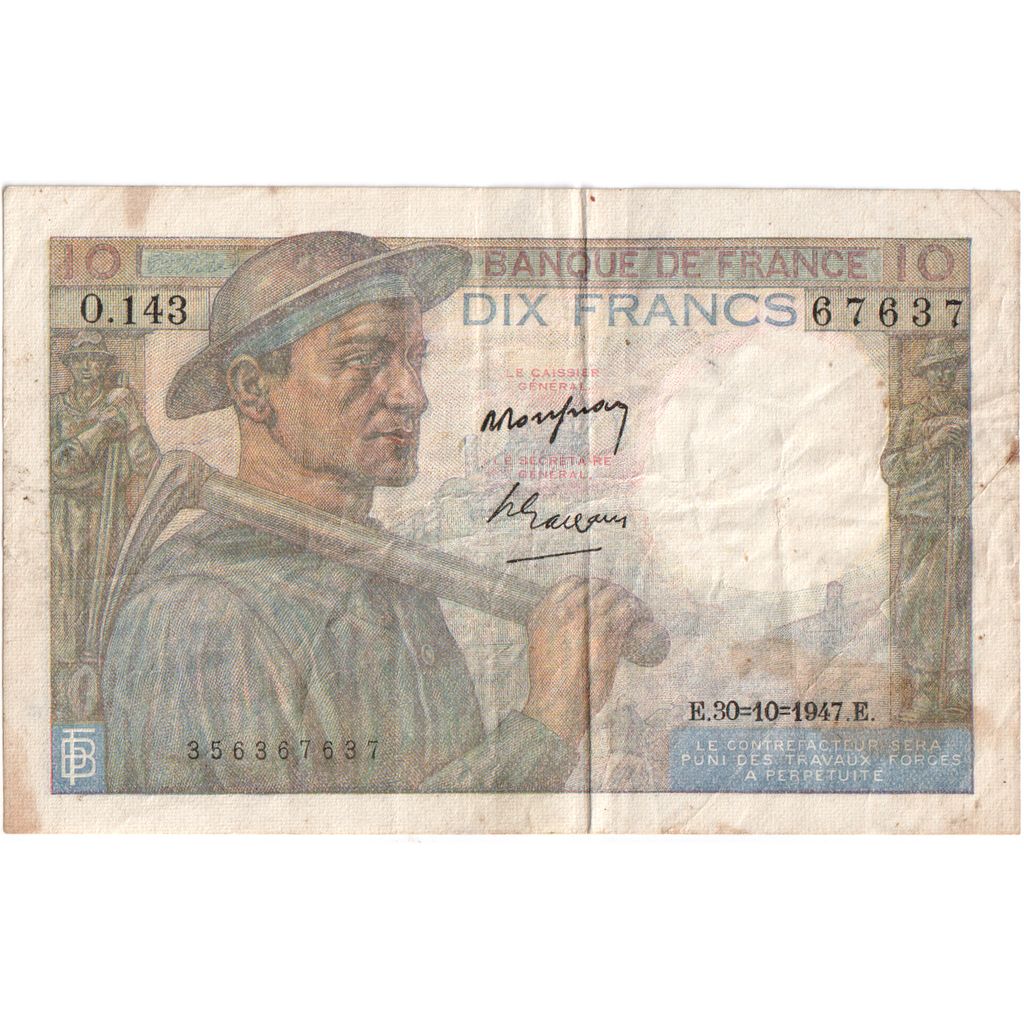 France, 10 Francs, Mineur, 1947-10-30, O.143, TB