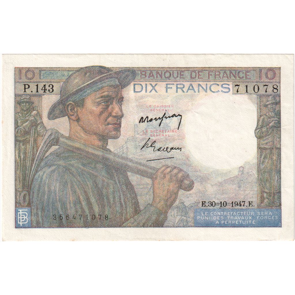 Francia, 10 Francs, Mineur, 1947-10-30, P.143, SPL
