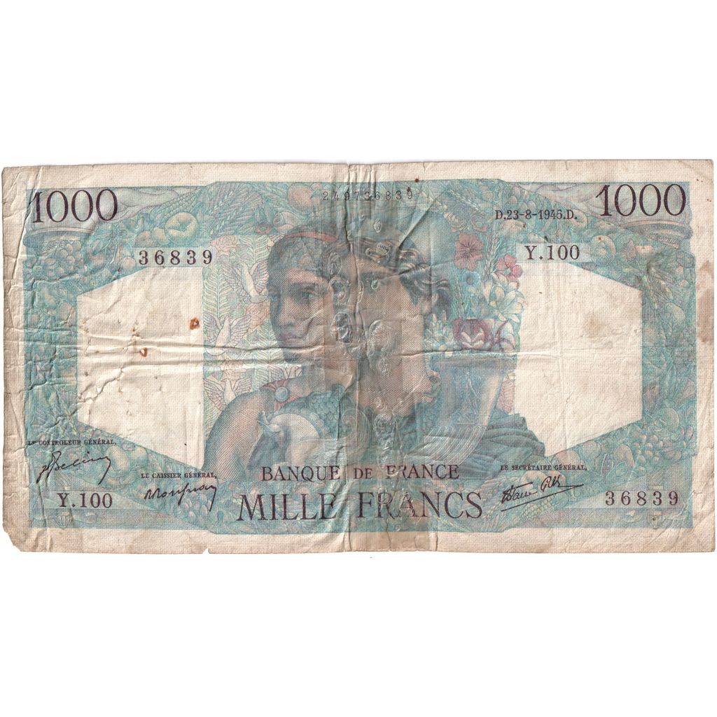 France, 1000 Francs, Cérès et Mercure, 1945-04-26, Y.100, TB
