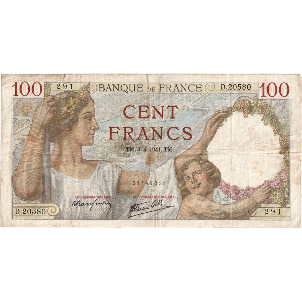 Frankreich, 100 Francs, Sully, 1941-04-03, D.20580, S+