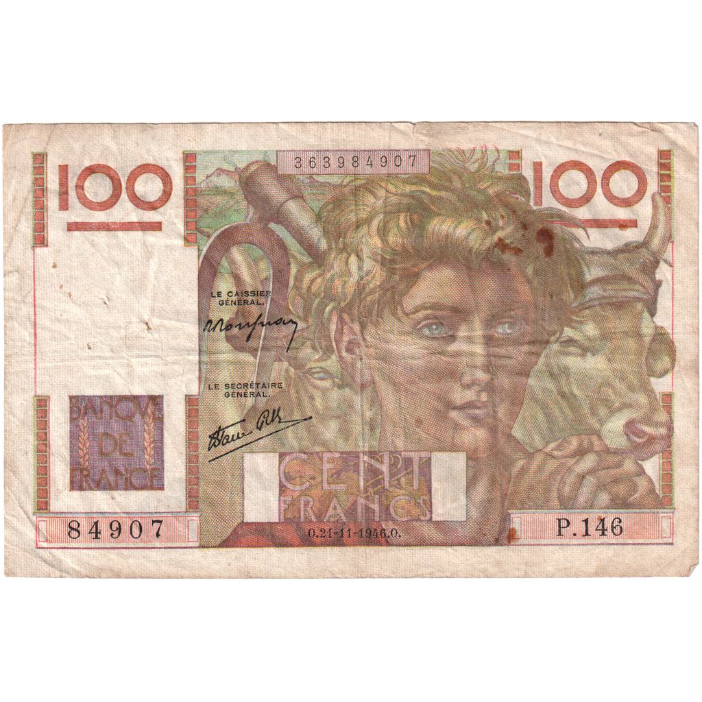 France, 100 Francs, Jeune Paysan, 1946-11-21, P.146, TB