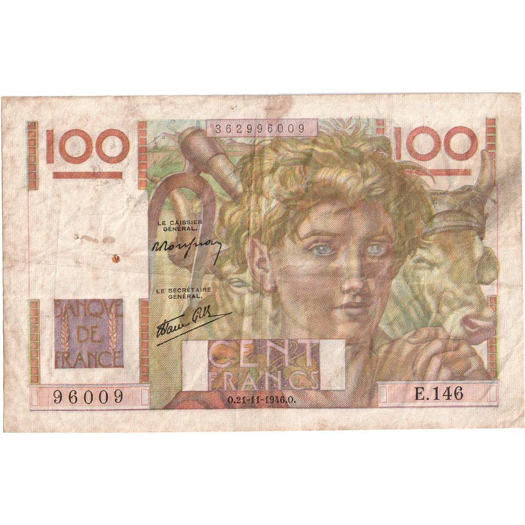França, 100 Francs, Jeune Paysan, 1946-11-21, E.146, VF(30-35)