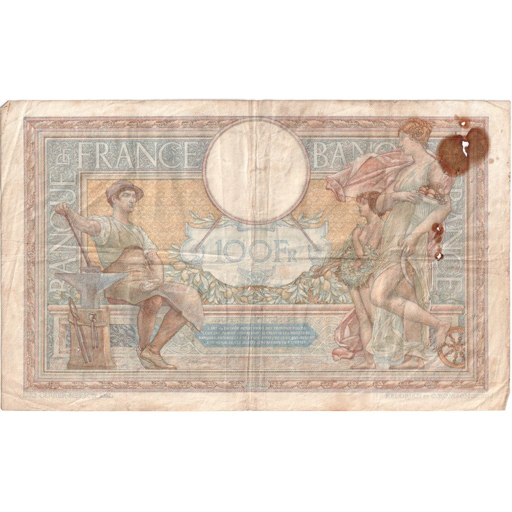 France, 100 Francs, Luc Olivier Merson, 1939-01-05, Q63066, VF(20-25)