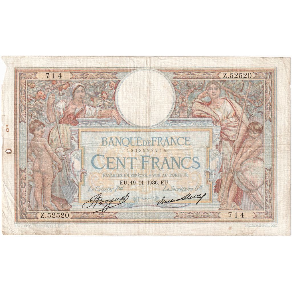 Francia, 100 Francs, Luc Olivier Merson, 1936-11-19, Z.52520, MB+