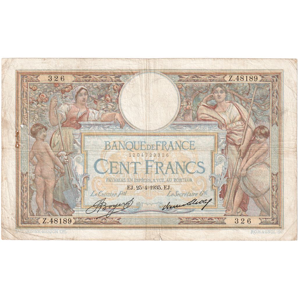 Francia, 100 Francs, Luc Olivier Merson, 1935-02-07, Z.48189, MB+