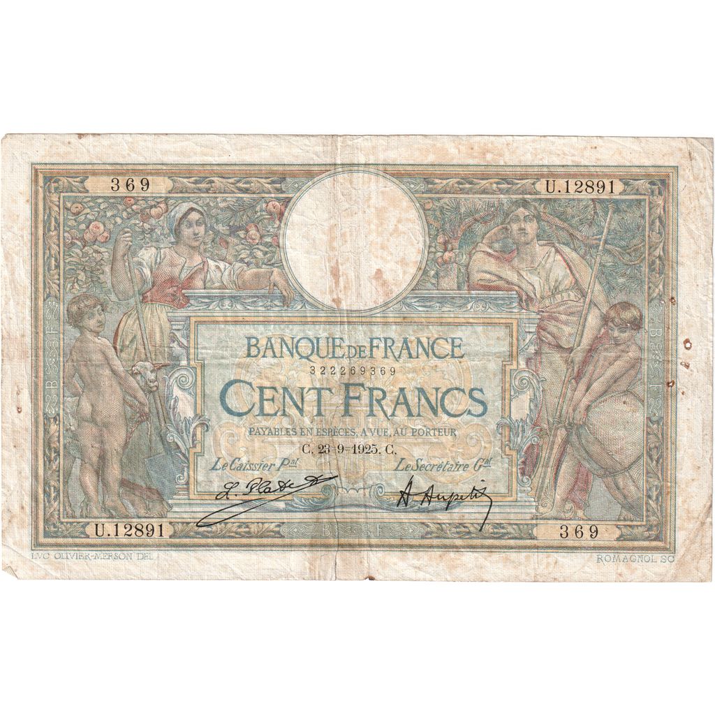 Frankreich, 100 Francs, Luc Olivier Merson, 1925-04-23, U.12891, S