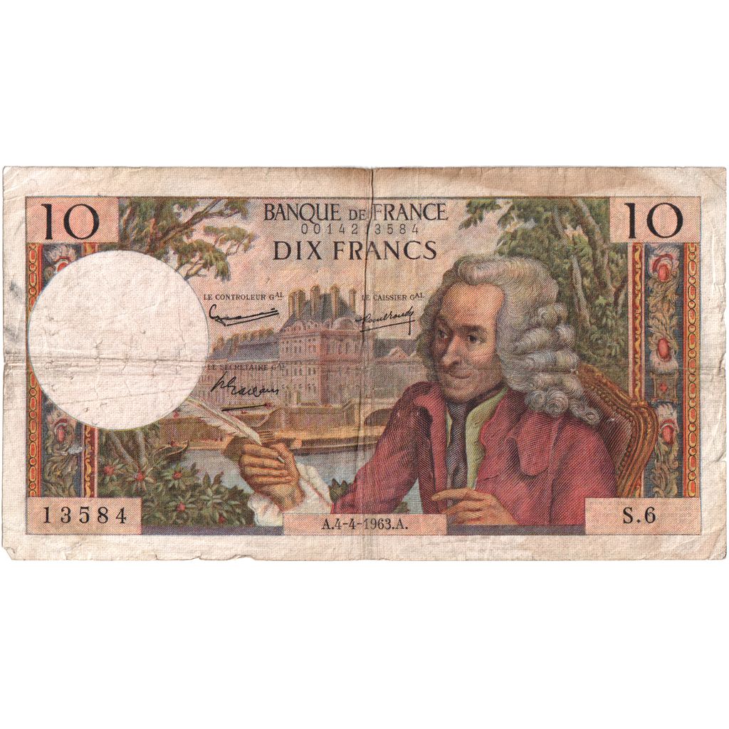 France, 10 Francs, Voltaire, 1963-04-04, S.6, TB