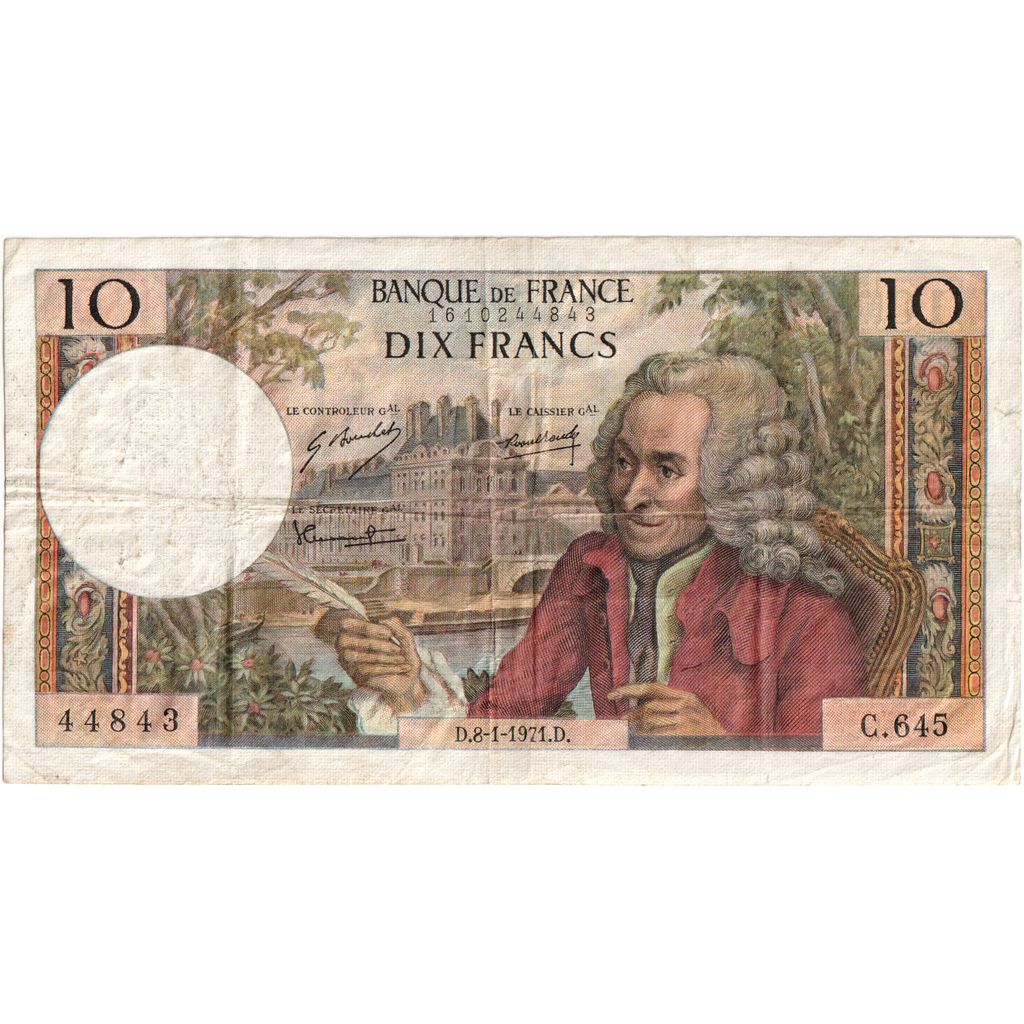 France, 10 Francs, Voltaire, 1971-01-08, C.645, TTB
