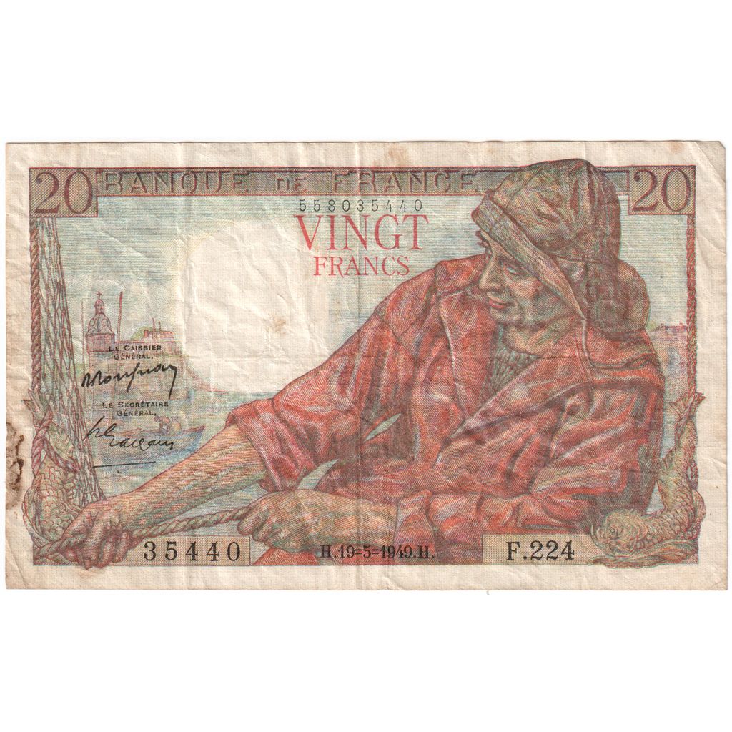 Frankreich, 20 Francs, Pêcheur, 1949-05-19, F.224, S+