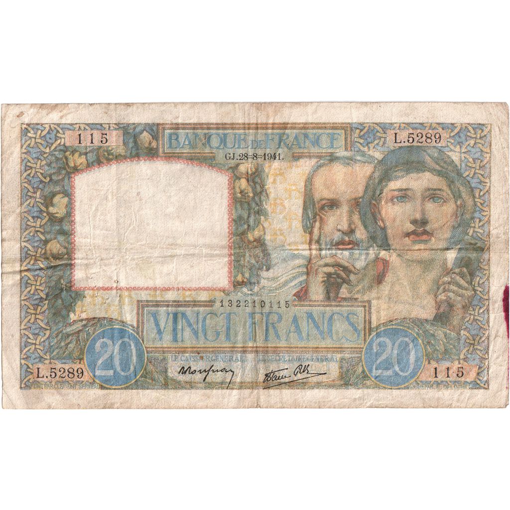 Francia, 20 Francs, Science et Travail, 1941-08-28, L.5289, BC