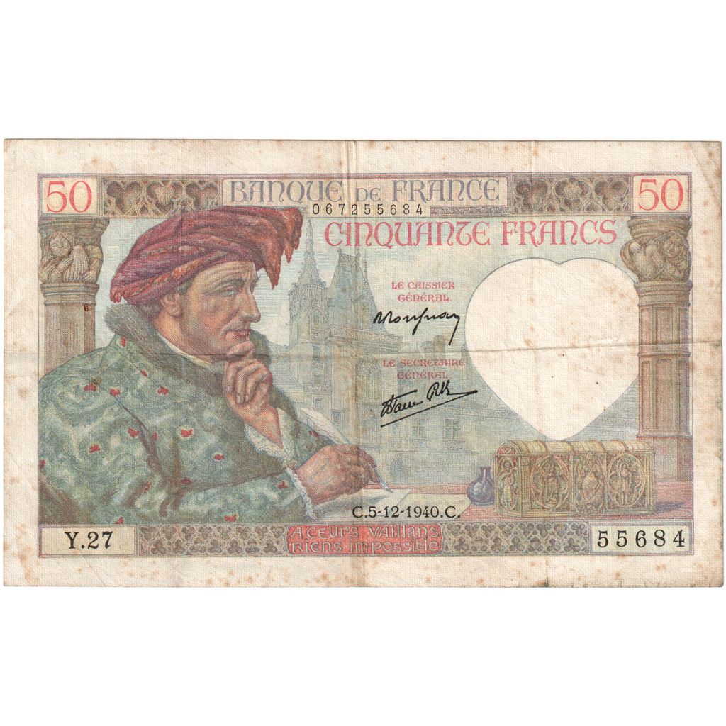 Francia, 50 Francs, Jacques Coeur, 1940-12-05, Y.27, BC