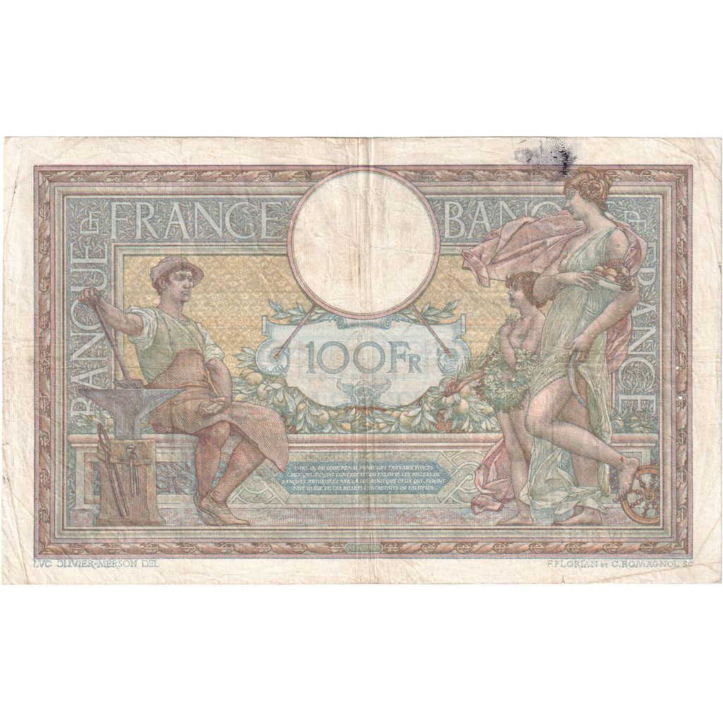 França, 100 Francs, Luc Olivier Merson, 1919-08-12, W.6587, VF(30-35)