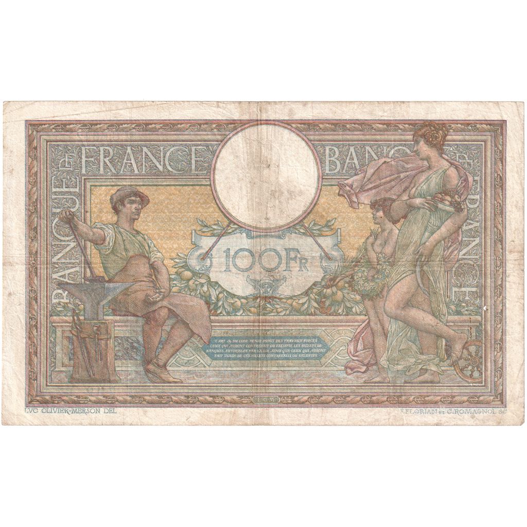 France, 100 Francs, Luc Olivier Merson, 1919-08-12, C.6642, VF(30-35)