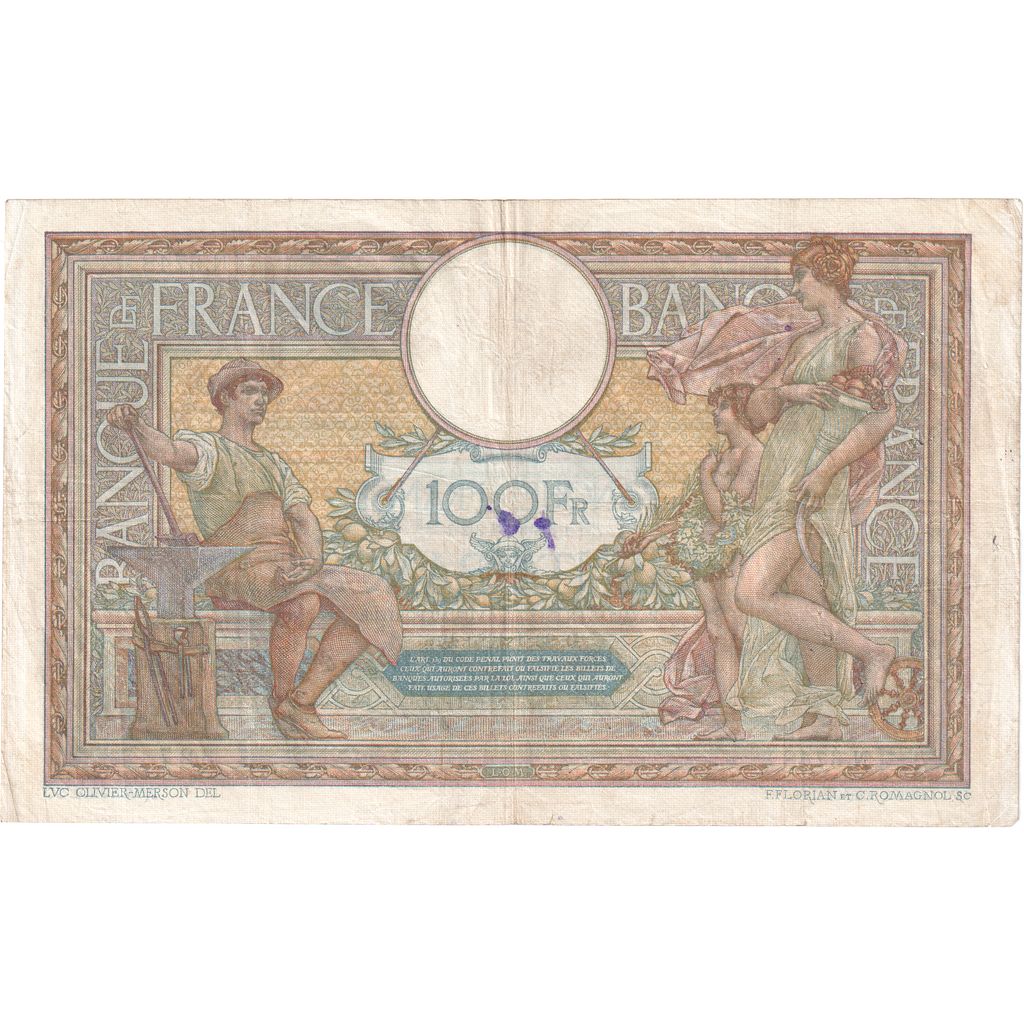 France, 100 Francs, Luc Olivier Merson, 1920-01-28, N.6748, VF(30-35)
