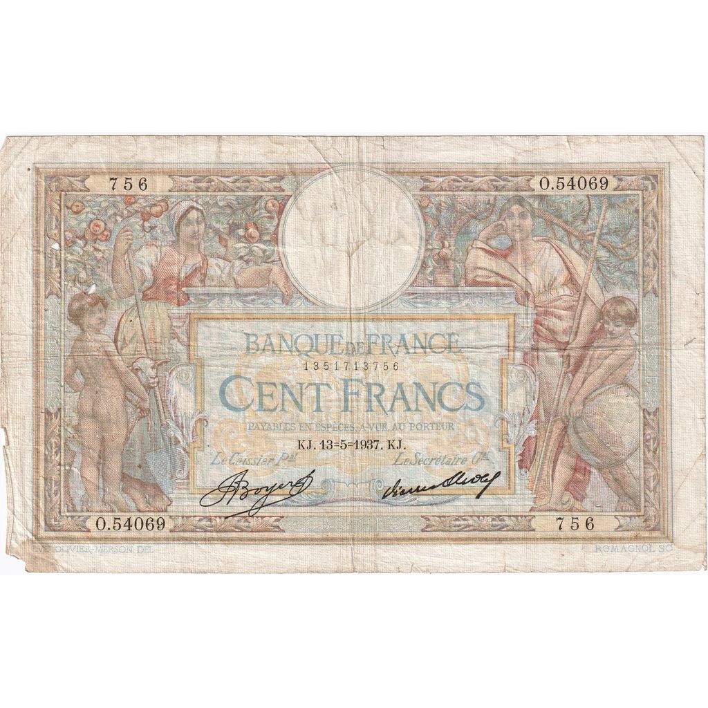 Francia, 100 Francs, Luc Olivier Merson, 1937-05-13, O.54069, MB