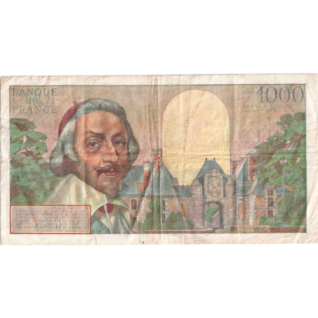 France, 1000 Francs, Richelieu, 1956-12-06, D.298, VF(30-35)