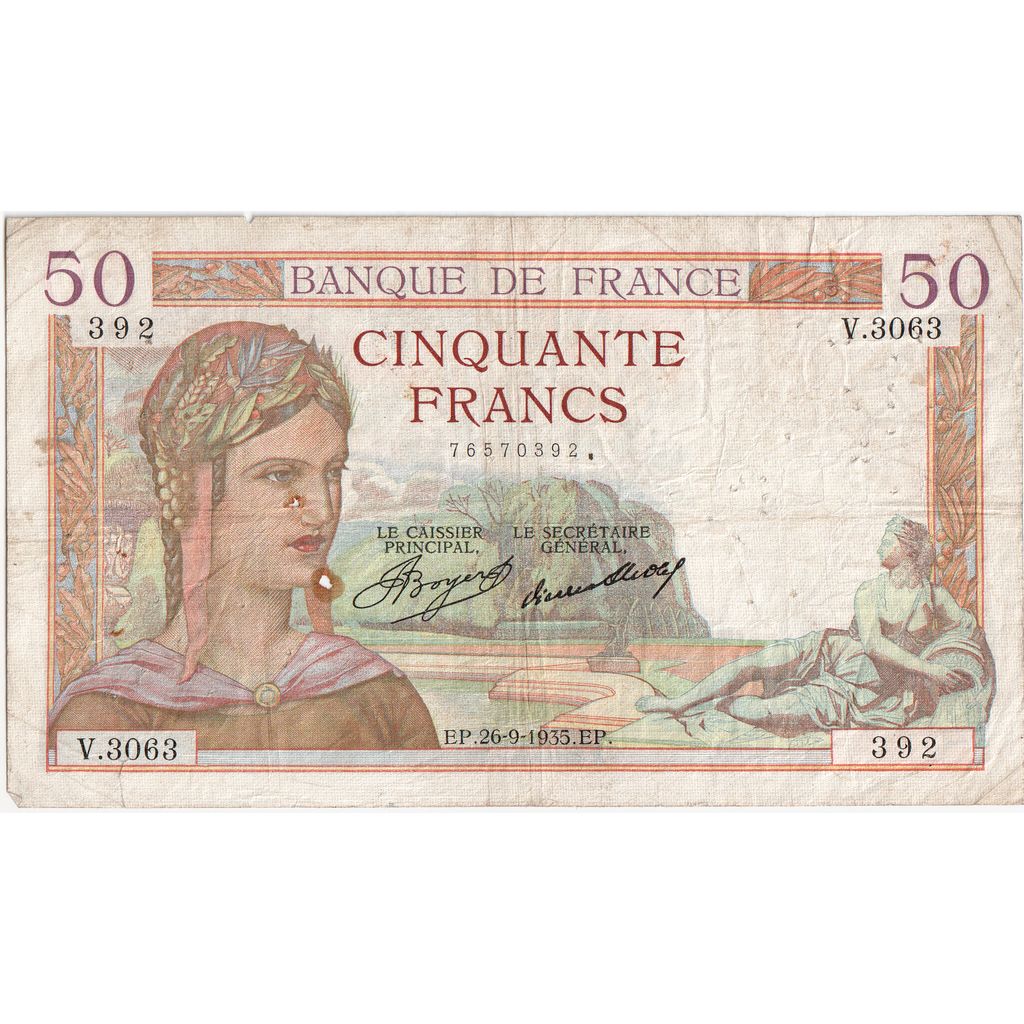 Francja, 50 Francs, Cérès, 1935-09-26, V.3063, VF(20-25)