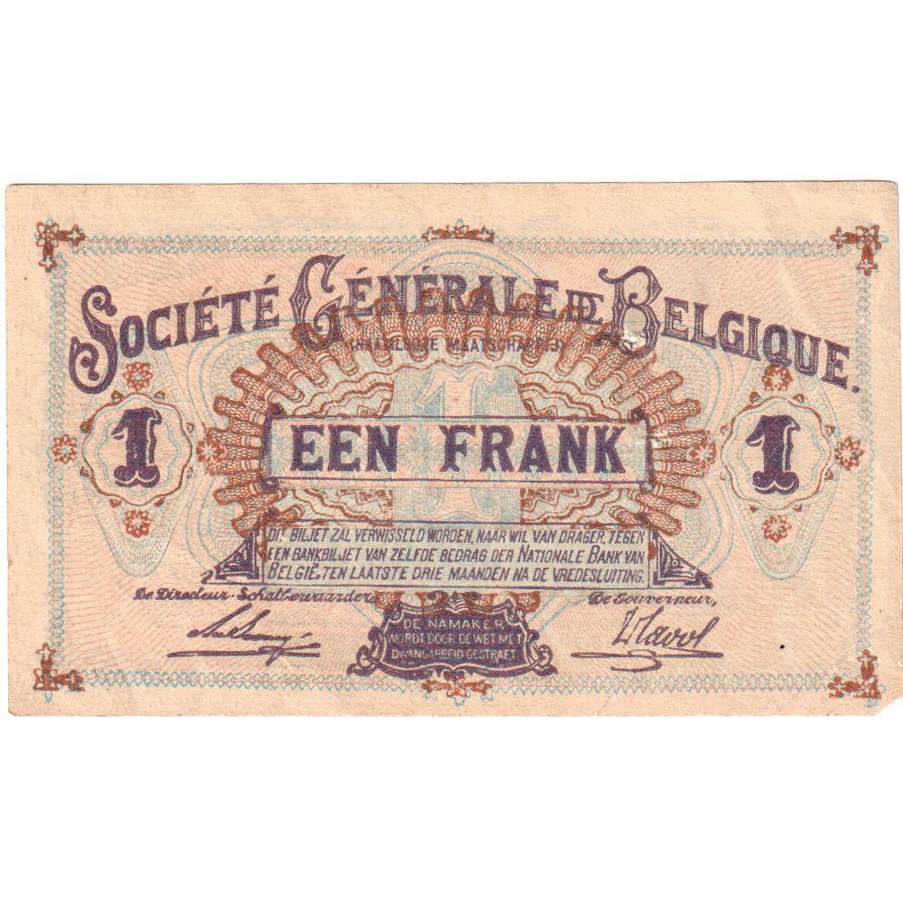 Belgium, 1 Franc, 1918-10-04, EF(40-45)