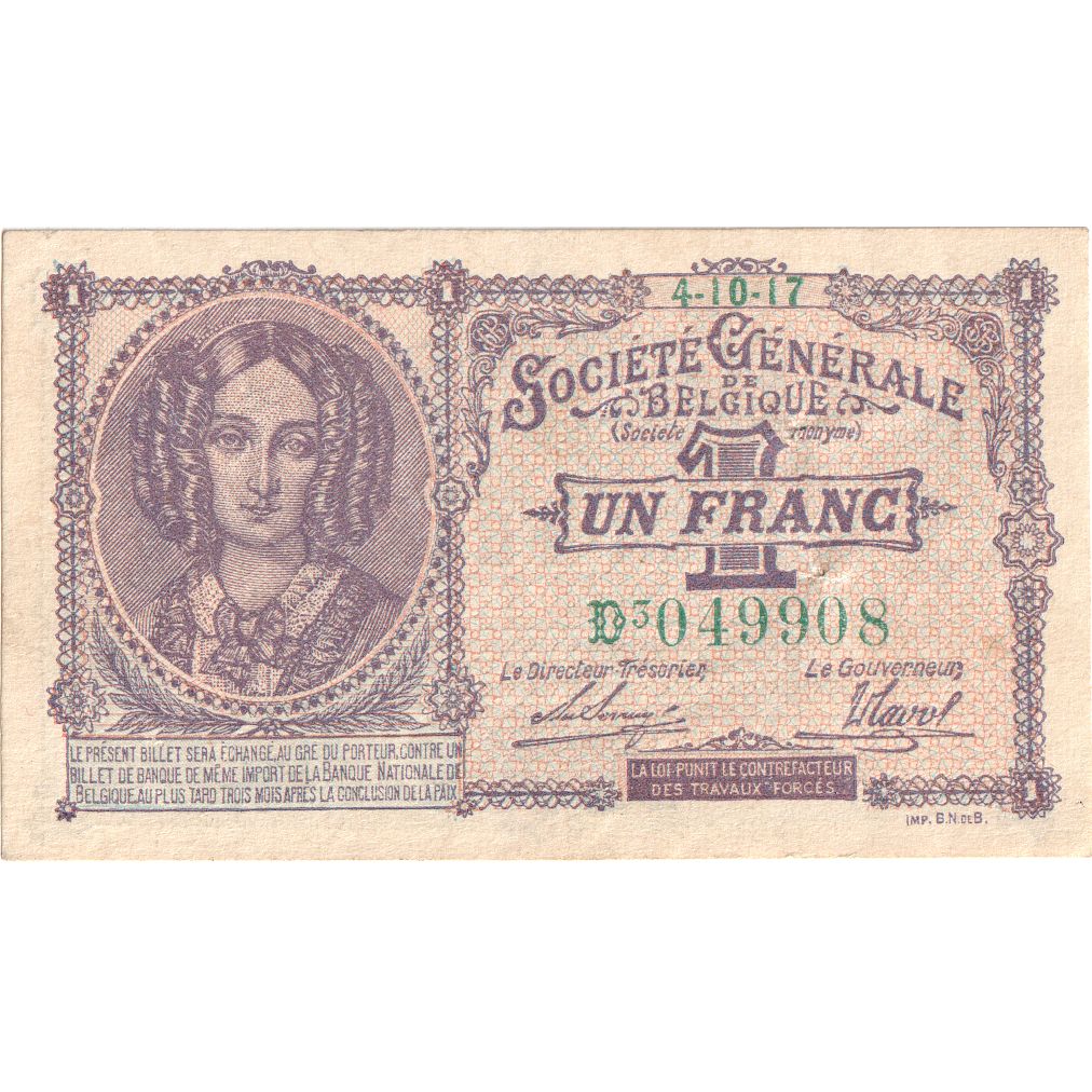 Belgio, 1 Franc, 1918-10-04, BB