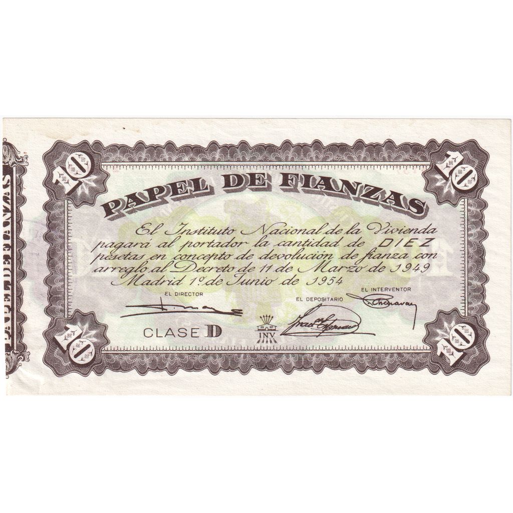 Spain, 10 Pesetas, PAPEL DE FIANZAS, UNC(63)