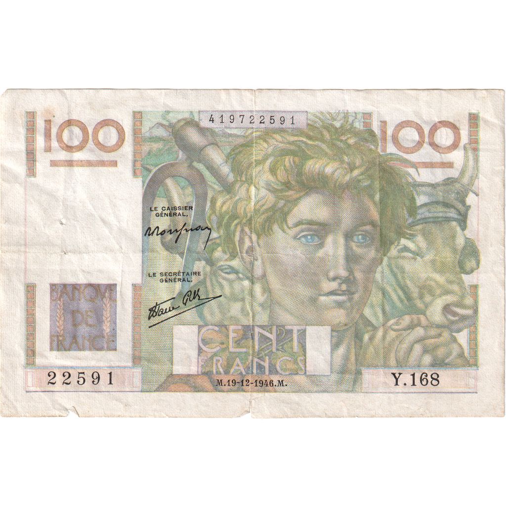 Francia, 100 Francs, Jeune Paysan, 1946-12-19, Y.168, BC+