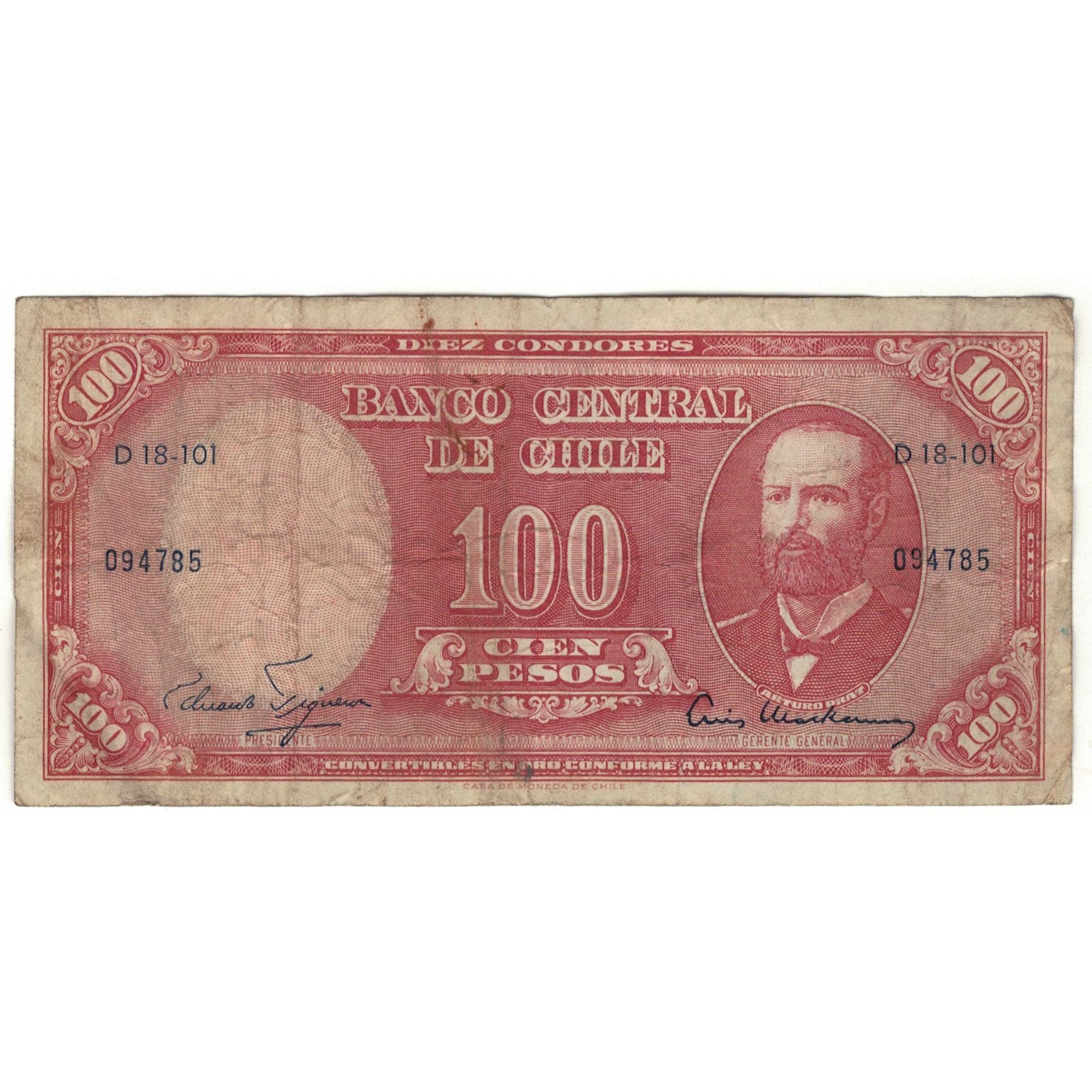 Billet, Chile, 10 Centesimos on 100 Pesos, KM:127a, B