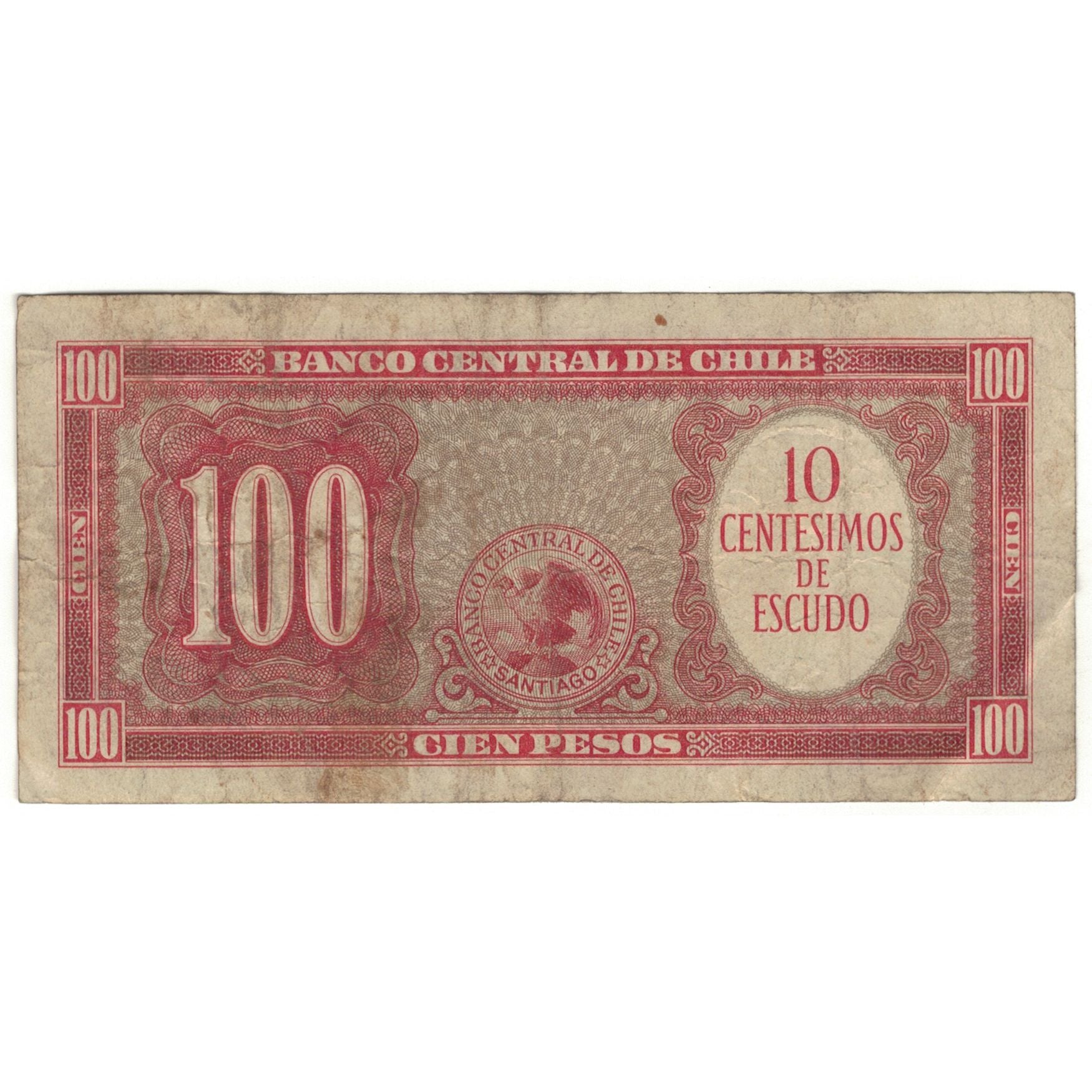 Billet, Chile, 10 Centesimos on 100 Pesos, KM:127a, B