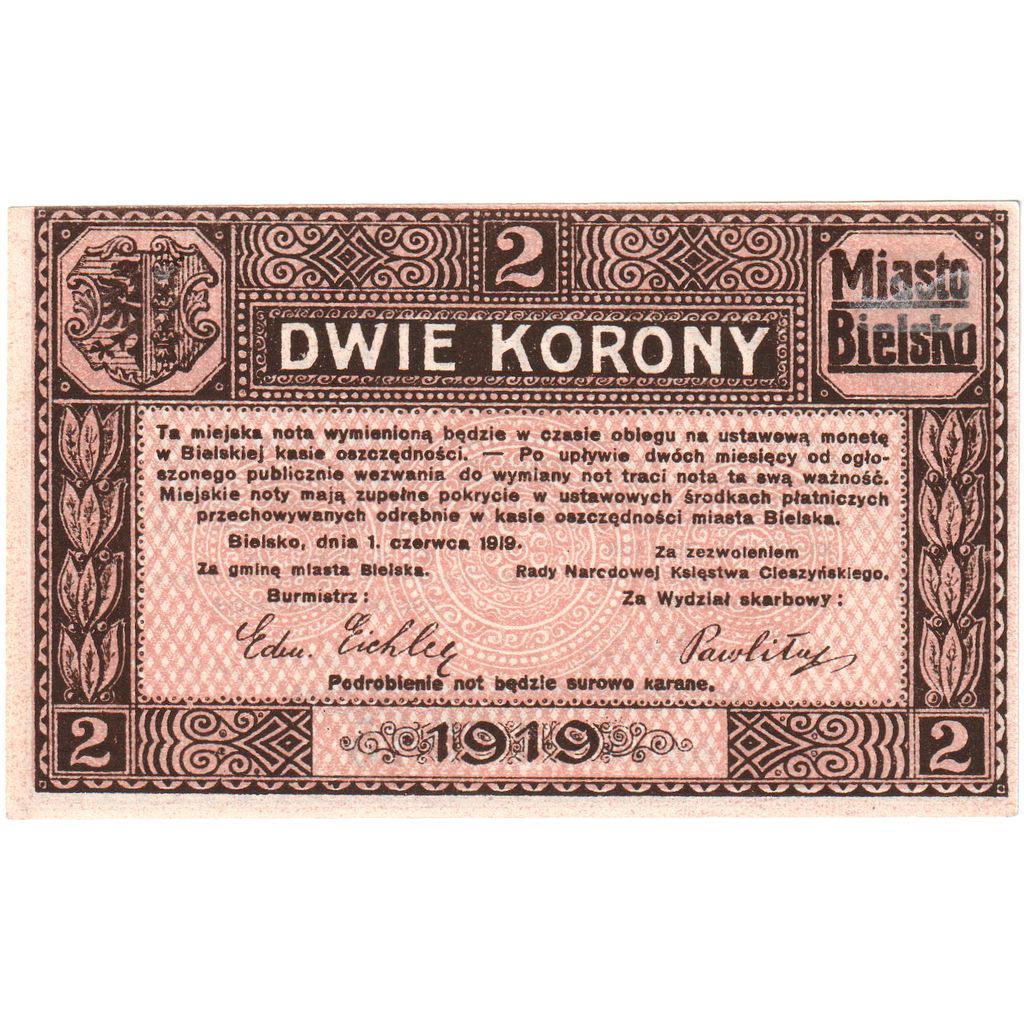 Pologne, 2 Kronen, 1919, SPL