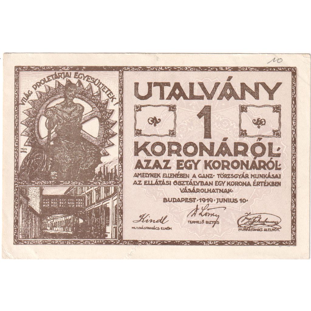 Hongarije, 1919-06-10, 1 KORO, SPL