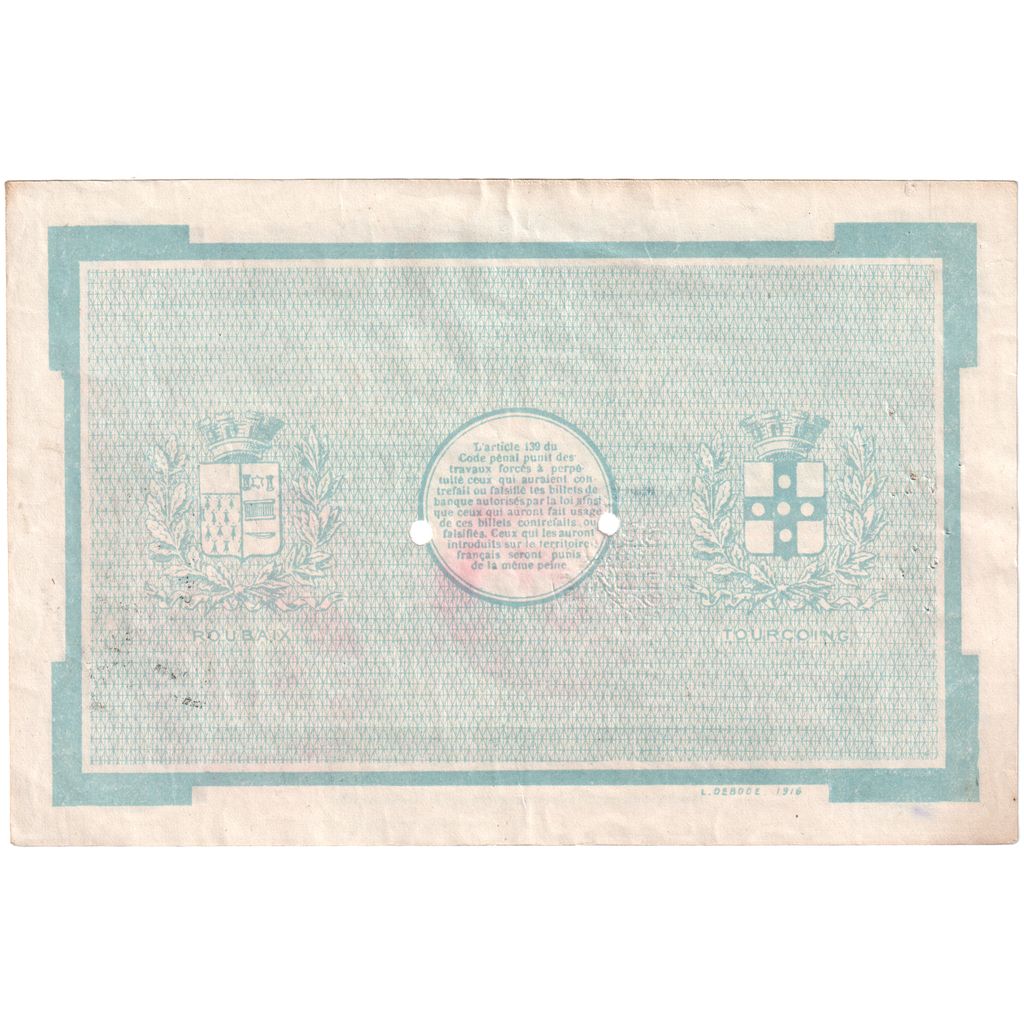 Banconote, Pirot:59-2181, SPL-, Roubaix et Tourcoing, 50 Francs, 1917, Francia