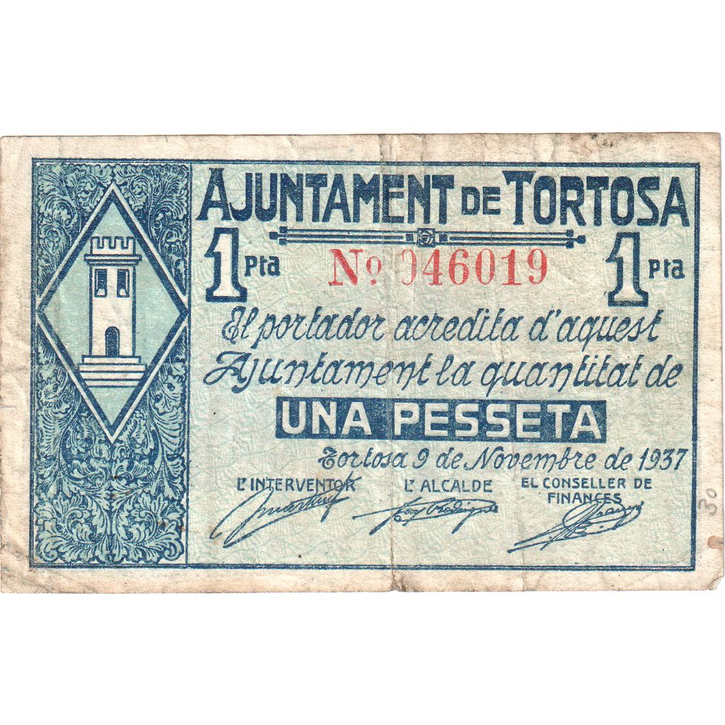 Spagna, 1 Peseta, 1937-11-09, MB+