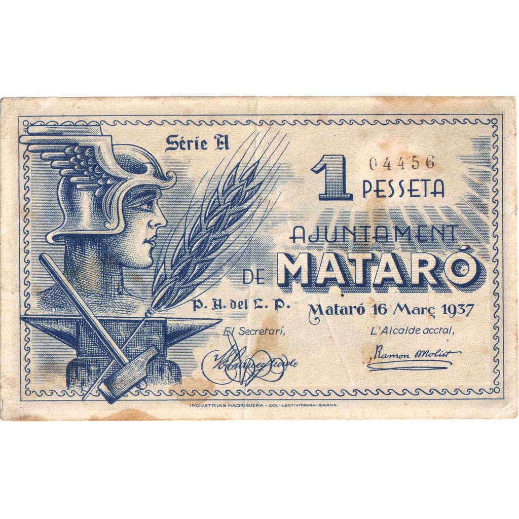 Spagna, 1 Peseta, 1937-03-16, MB+