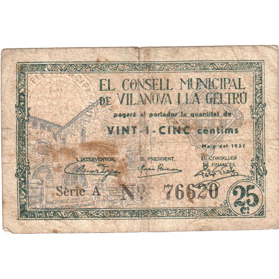 España, 25 Centimos, 1937, BC