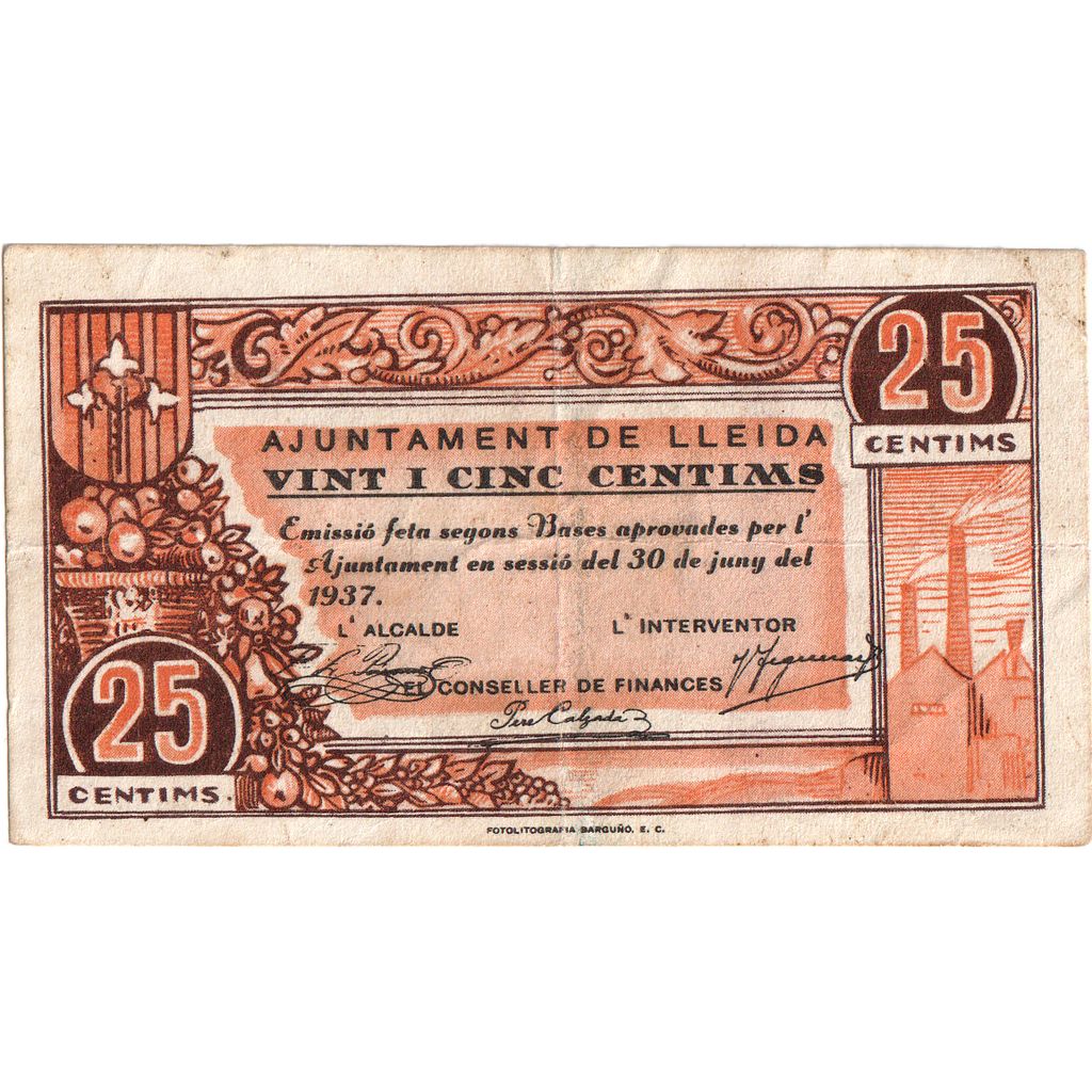 Hiszpania, 25 Centimes, 1937-06-30, VF(20-25)