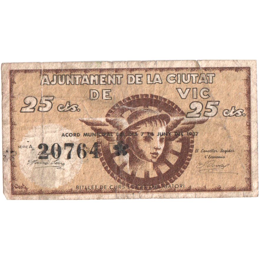 Spain, 25 Centimes, 1937, VF(20-25)