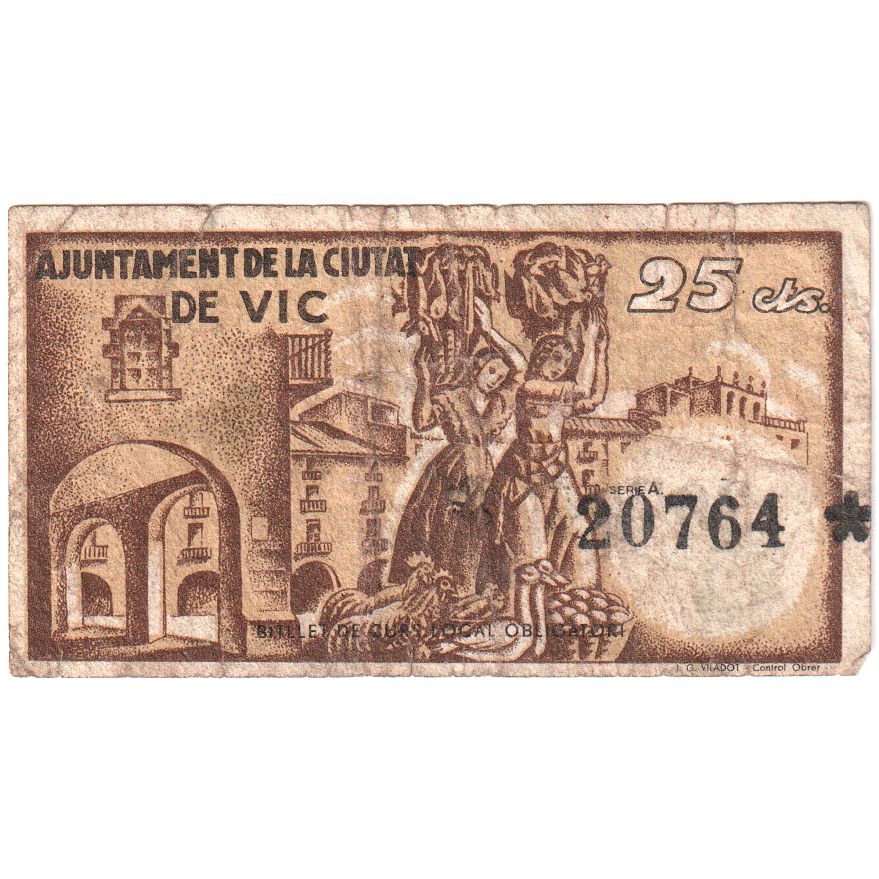 Spain, 25 Centimes, 1937, VF(20-25)