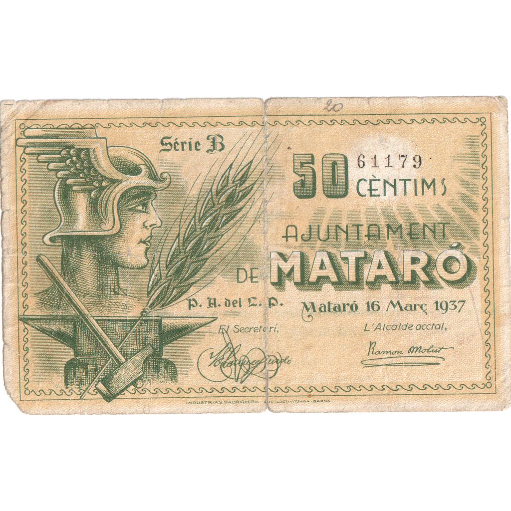 Spanje, 50 Centimes, BARCELONE, TB