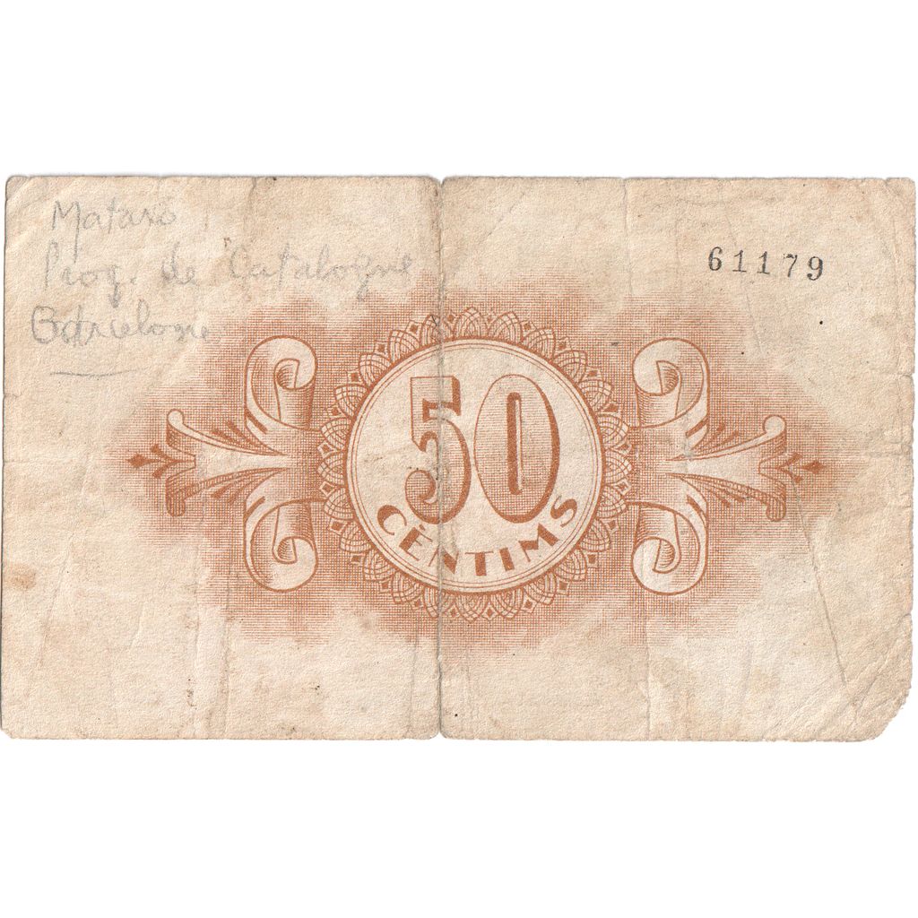 Spanje, 50 Centimes, BARCELONE, TB