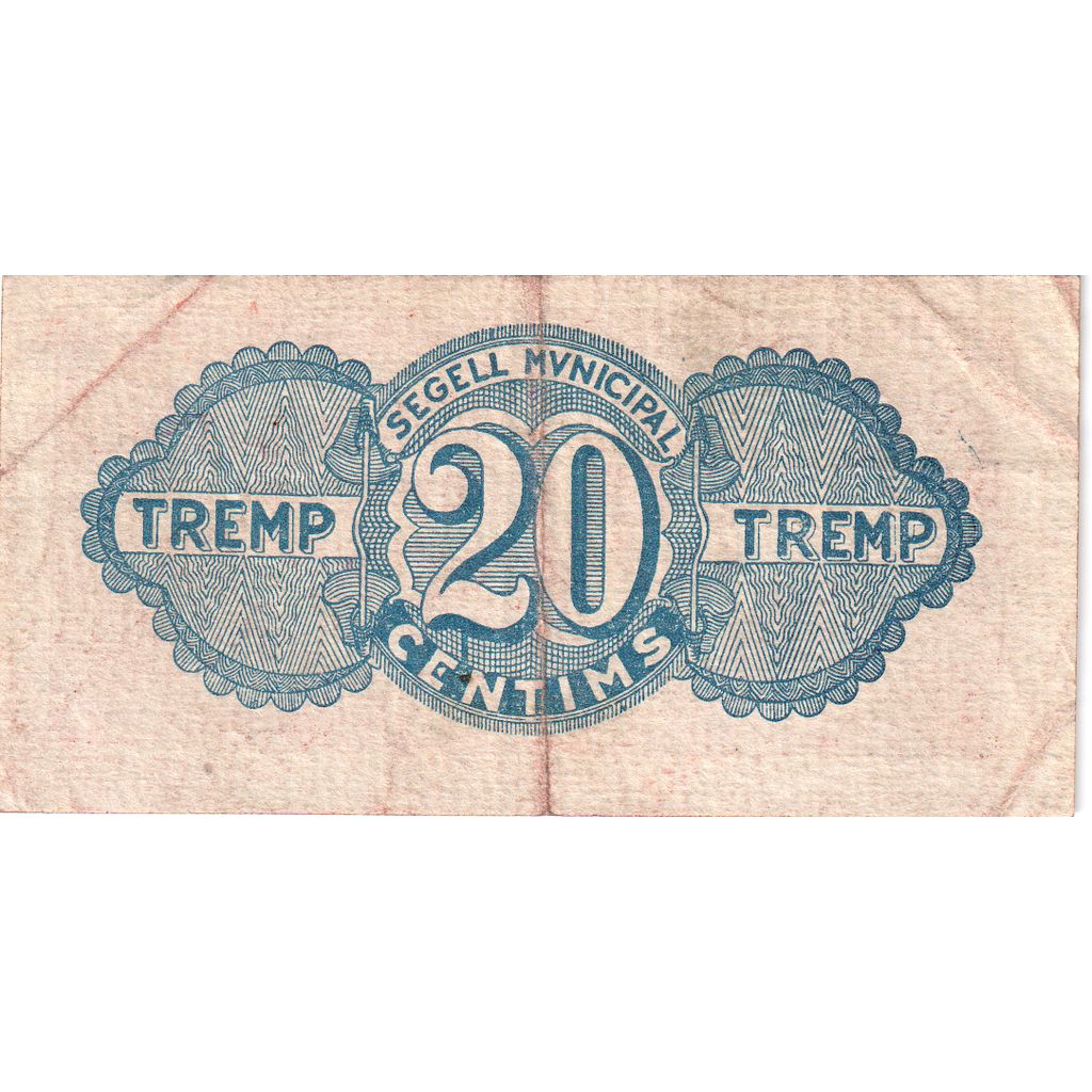 Espanha, 20 Centimes, TREMP SEGELL MUNICIPAL, EF(40-45)
