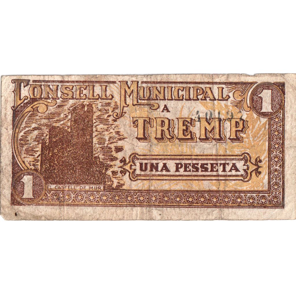 Espanha, 1 Peseta, TREMP SEGELL MUNICIPAL, VF(20-25)
