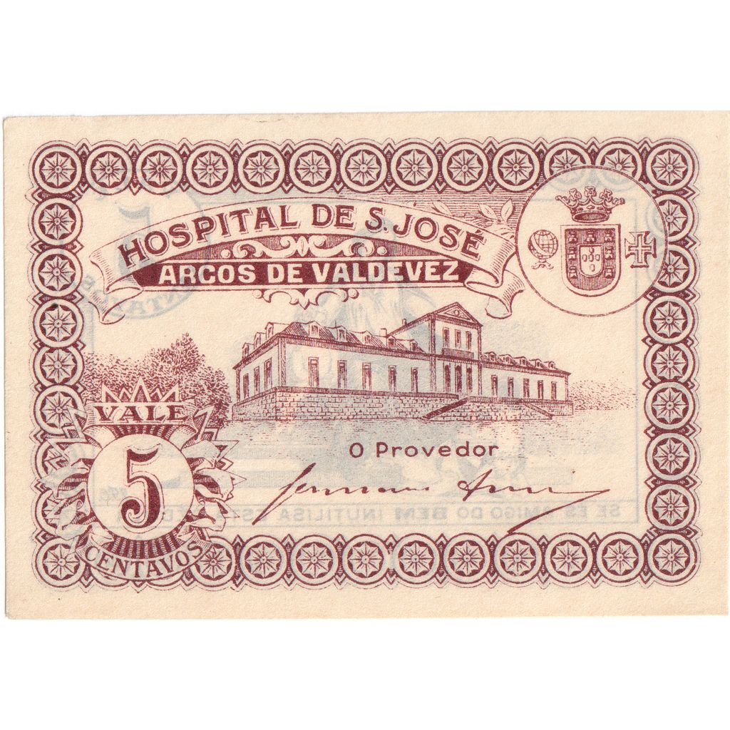 Banknote, Portugal, 5 Centavos, Hospital de S.JOSE, 1937, 1937, UNC(65-70)