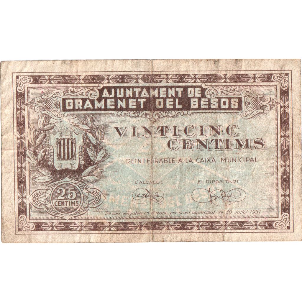 Espanha, 25 Centimes, GRAMENET, VF(30-35)
