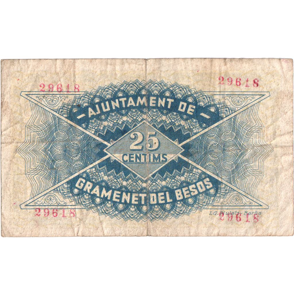 Espanha, 25 Centimes, GRAMENET, VF(30-35)