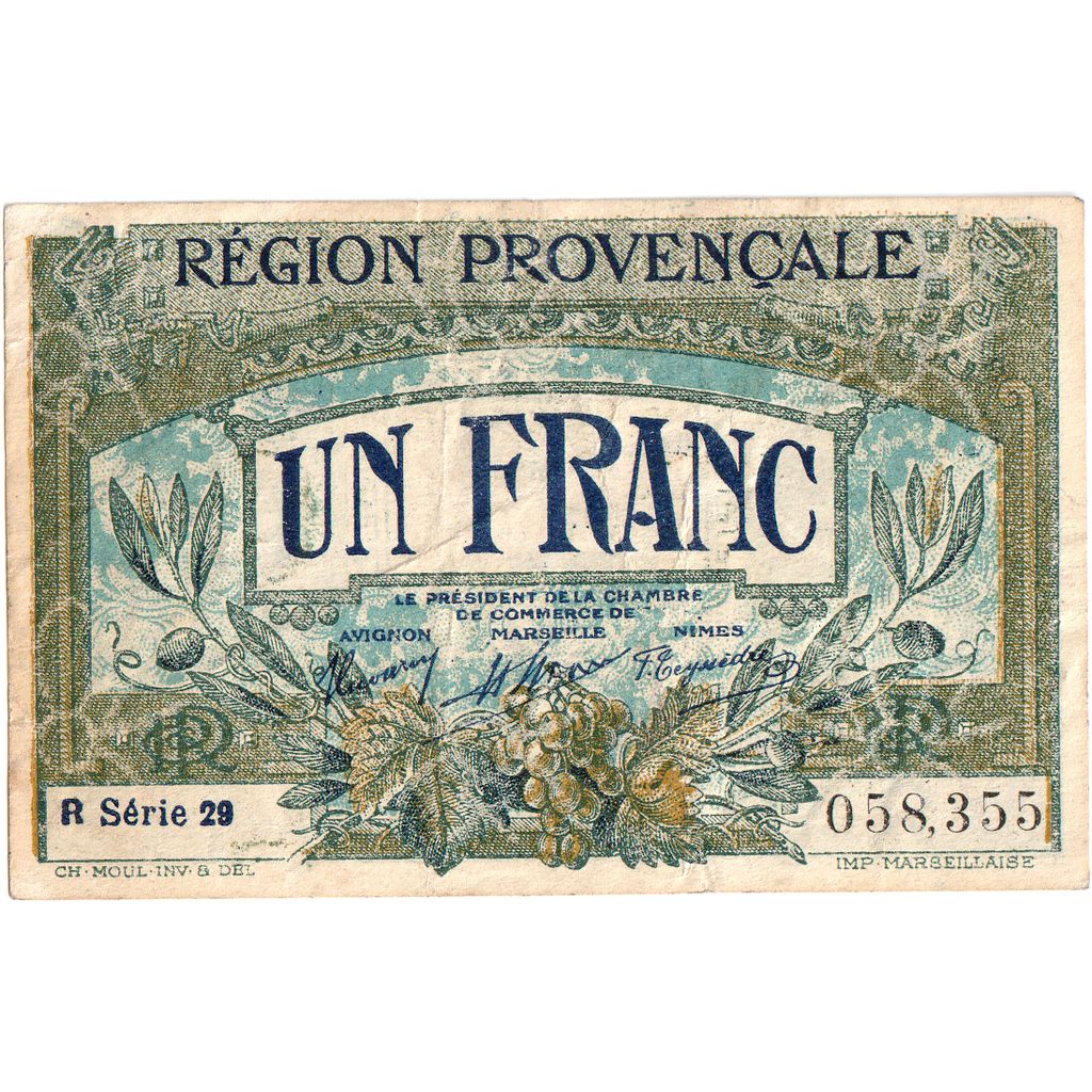 Francja, Région Provençale, 1 Franc, Chambre de commerce / Région